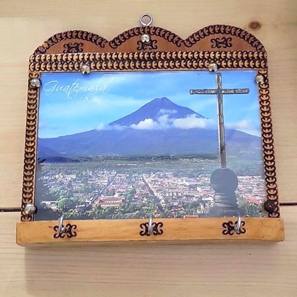 Guatemala Antigua Decorative Frame Wall Art with Key Hooks